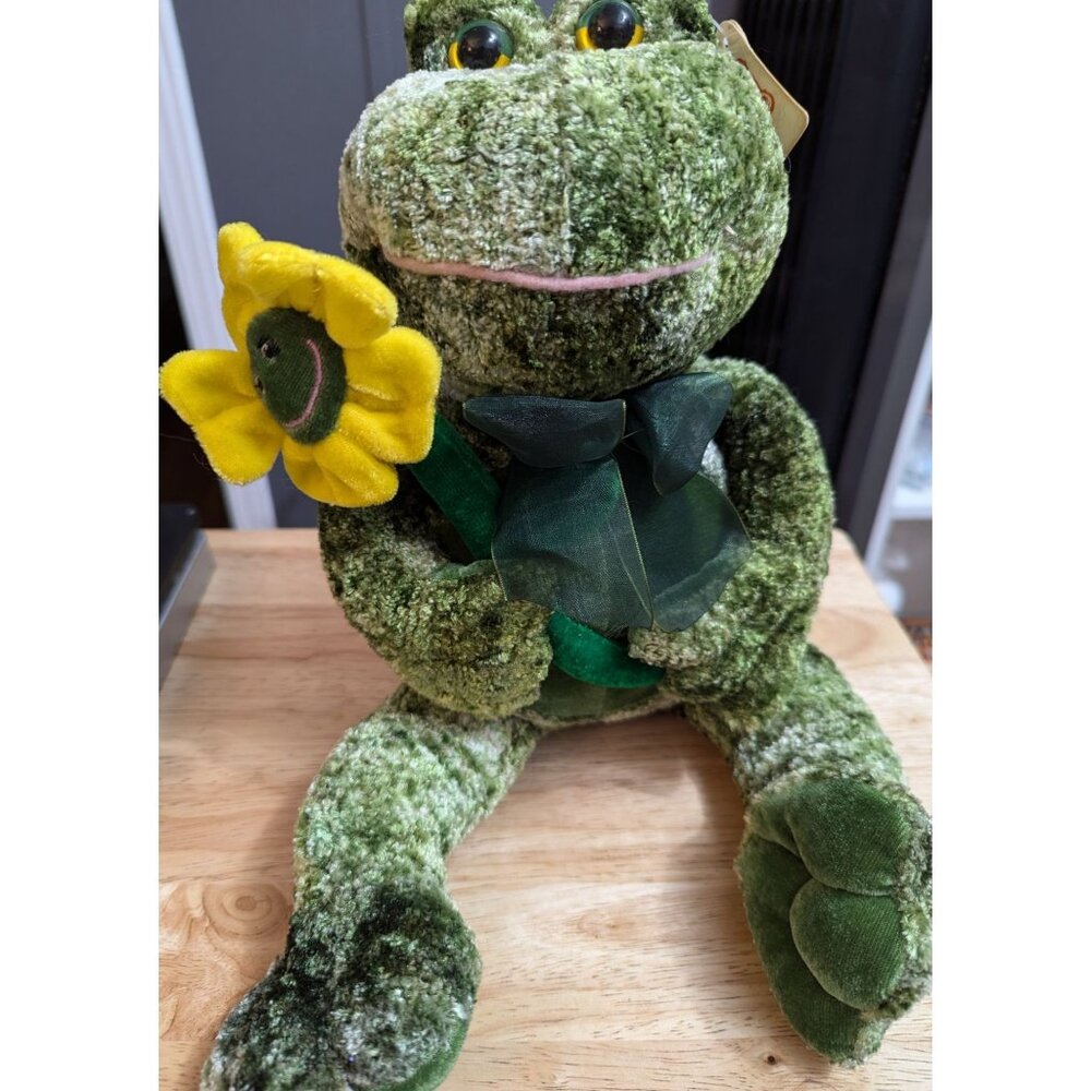 Fiesta stuffed Frog & smiling Flower toy animal stuffy ribbon 17 inch org tag